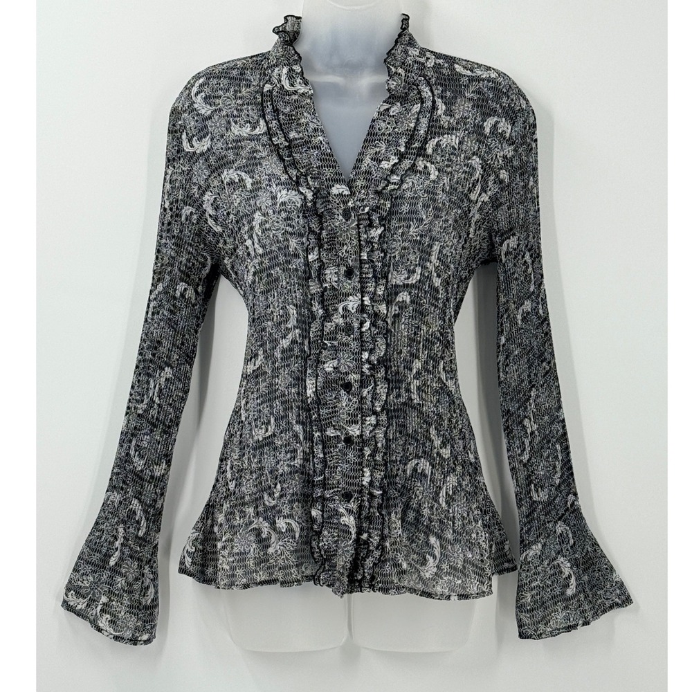Y2k Sheer Whimsigoth Ruffle Bell Sleeve top Womens sz‎ M Paisley fairy grunge